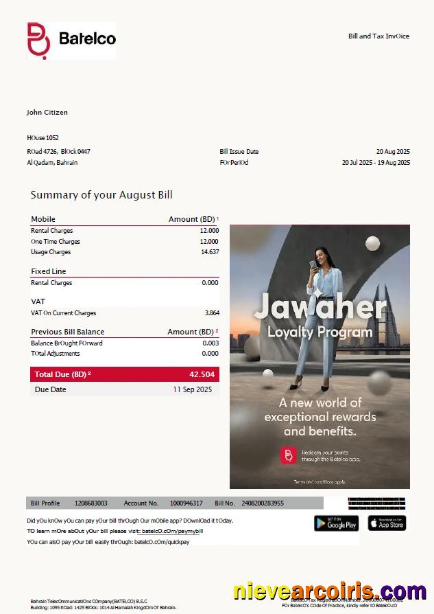 Bahrain Batelco utility bill